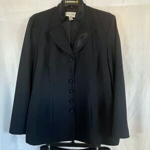 ALGO Petites Womens Vintage 2 Piece Skirt and Blazer Set Navy Blue Size 12